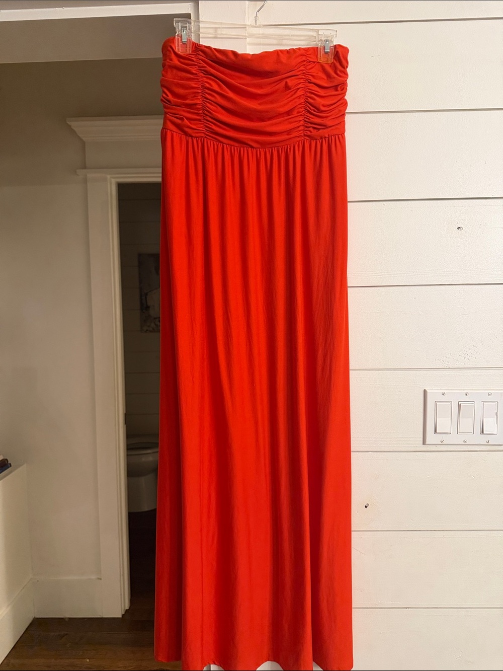 Strapless Ruched Bodice Maxi Dress -  Red with pockets!! Super soft